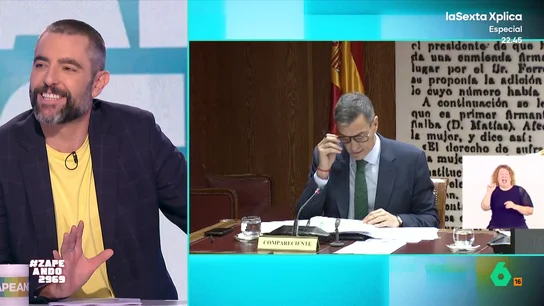 Dani Mateo comparte su teoría sobre las gafas de Sánchez, en vídeo: "¿No creéis que lo ha hecho para humillar más a Feijóo?" El presidente del Gobierno ha sorprendido durante la comisión de investigación del 'caso Koldo' en el Senado gracias a sus nuevas gafas. "¿Quién va a hablar de corrupción cuando el presidente está pibón con esas nuevas gafas?", ha afirmado Quique Peinado.