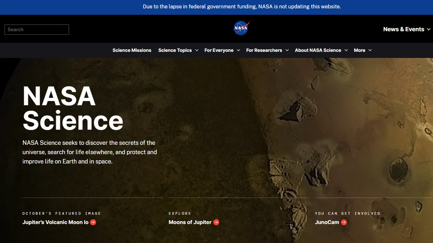 Página web de la NASA, a día 30 de octubre de 2025 Página web de la NASA, a día 30 de octubre de 2025