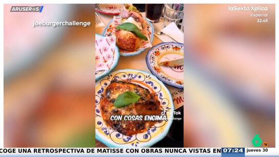 Alfonso Ar&uacute;s alucina con el fest&iacute;n de Joe Burgerchallenge en Roma: "Sabe disfrutar a lo grande"