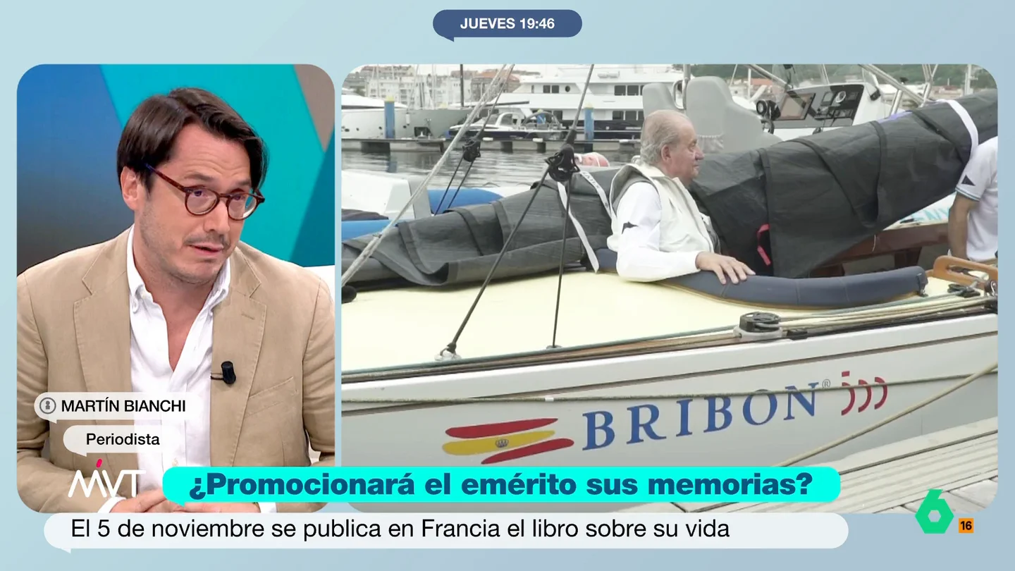 Martín Bianchi, tajante sobre el "mal timing" del rey Juan Carlos con sus memorias: "Demuestra lo disociado que está" El periodista Martín Bianchi reflexiona en este vídeo sobre la promoción de las memorias del rey Juan Carlos el mismo día del funeral de Estado por las víctimas de la DANA: "Es incapaz de darse cuenta de la realidad de España", afirma.