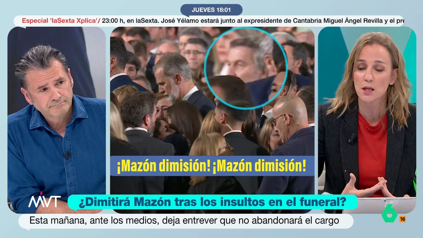 Tania Sánchez intuye que la estrategia de Mazón será "buscar víctimas que no abuchearan y dividirlas entre buenas y malas" La analista indica que los insultos recibidos por el presidente de la Generalitat Valenciana durante el funeral de Estado por las víctimas de la DANA, "dejan en evidencia que lo que no debería seguir pasando es que este señor fuera presidente".