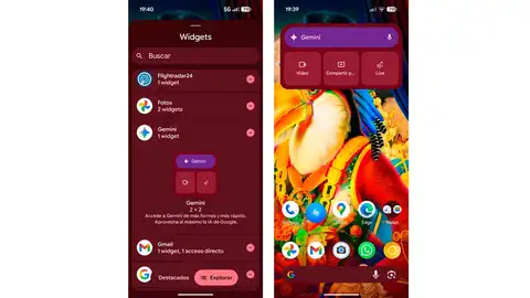 Widget de Gemini en la paantalla del móvil Widget de Gemini en la paantalla del móvil