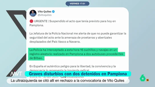 Las mentiras de Vito Quiles sobre su fracasado acto en la Universidad de Navarra que obliga a cancelar su gira Las mentiras de Vito Quiles sobre su fracasado acto en la Universidad de Navarra que obliga a cancelar su gira