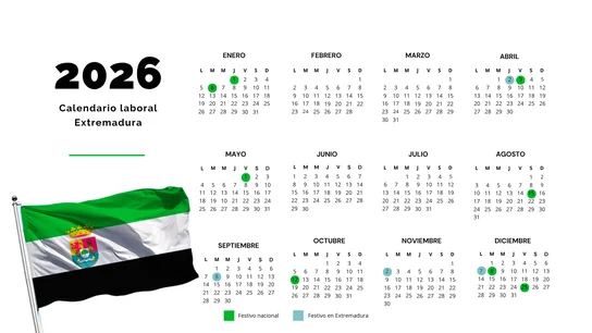 Calendario laboral 2026 de Extremadura Calendario laboral 2026 de Extremadura