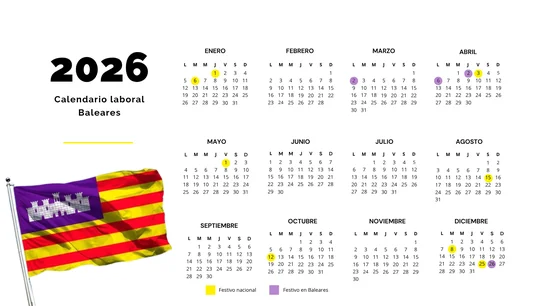 Calendario laboral 2026 de Baleares: festivos y puentes, isla por isla, de Mallorca a Ibiza Calendario laboral 2026 de Baleares: festivos y puentes, isla por isla, de Mallorca a Ibiza