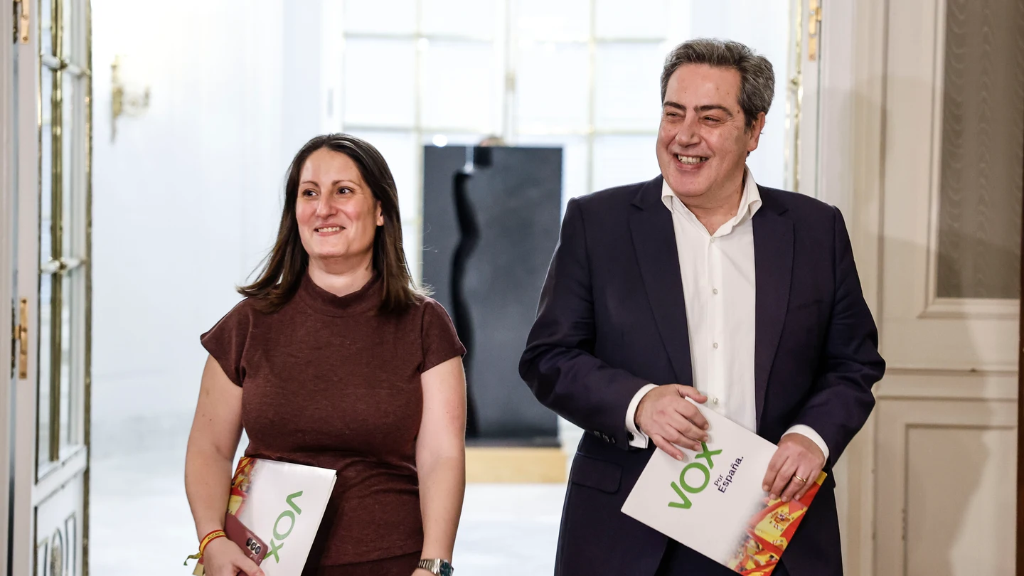 El portavoz de Vox en Les Corts, José María Llanos, acompañado por la portavoz adjunta Ana Vega El portavoz de Vox en Les Corts, José María Llanos, acompañado por la portavoz adjunta Ana Vega
