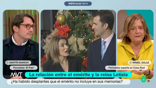 Mabel Galaz desvela lo que le dijo Felipe VI al rey Juan Carlos sobre Letizia: "O ella o lo dejo" Mabel Galaz y Martín Bianchi, periodistas especializados en Casa Real, analizan en este vídeo los pasajes de las memorias del rey Juan Carlos sobre la reina Letizia y dan detalles de cómo era su relación.