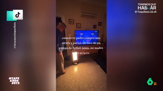 Zapeando analiza el v&iacute;deo viral de una mujer indignada por la luz que sale de la estufa que acaba de comprar su marido: "Cojones, me pone eso y no veo ni la tele", comenta la mujer.