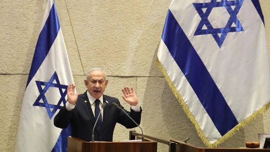 Netanyahu habla en el pleno de la Knéset este lunes. Netanyahu habla en el pleno de la Knéset este lunes.