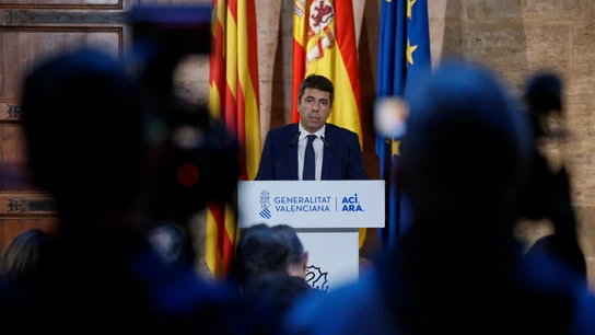 El president de la Generalitat, Carlos Mazón, durante su comparecencia en la que ha anunciado que dimitirá al frente del Gobierno El president de la Generalitat, Carlos Mazón, durante su comparecencia en la que ha anunciado que dimitirá al frente del Gobierno