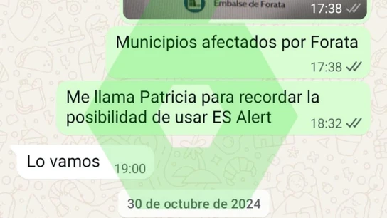Mensajes enviados por la la jefa de coordinación de Emergencias, Inmaculada Piles, a Jorge Suárez, subdirector general de Emergencias. Mensajes enviados por la la jefa de coordinación de Emergencias, Inmaculada Piles, a Jorge Suárez, subdirector general de Emergencias.