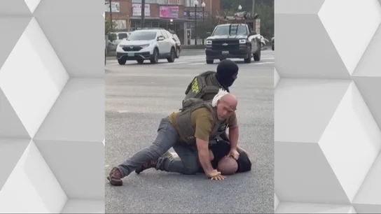 Un agente del ICE detiene violentamente a un hombre. Un agente del ICE detiene violentamente a un hombre.