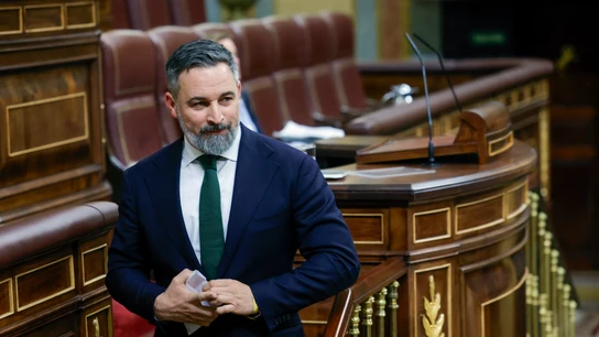 El líder de VOX, Santiago Abascal tras intervenir en el pleno que celebra este miércoles el Congreso. El líder de VOX, Santiago Abascal tras intervenir en el pleno que celebra este miércoles el Congreso.