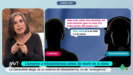 Beatriz de Vicente señala la importancia de que la jueza de la DANA incorpore las llamadas de teleasistencia al sumario Muchos usuarios de este servicio recurrieron a el mismo al ver que el agua entraba en sus casas el día de la DANA. La jueza de Catarroja ha decidido incorporar estas conversaciones de los usuarios con los teleoperadores del servicio.