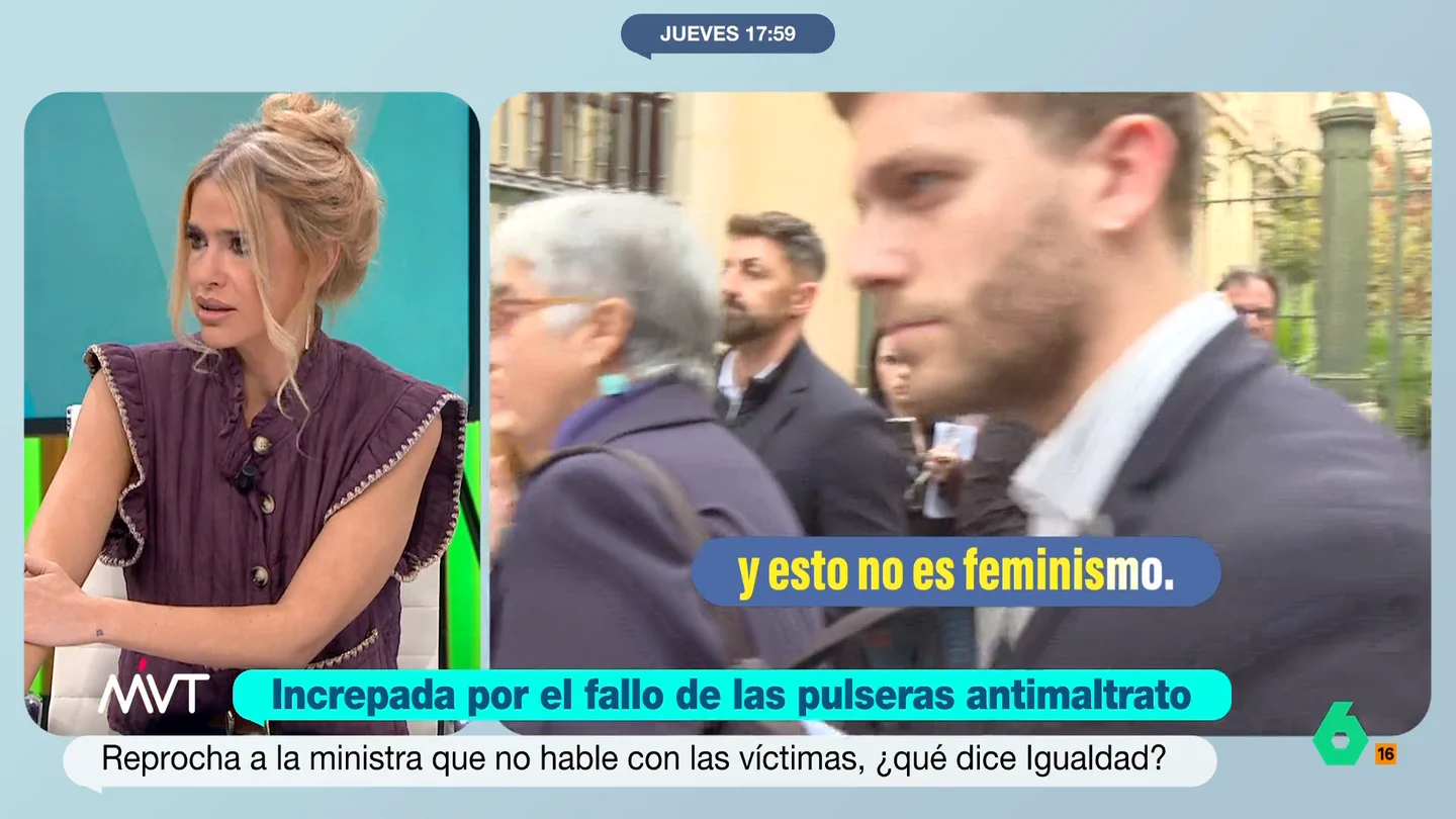 Afra Blanco: "La presidenta de la Asociación La Volaera está en su derecho de poder alzar la voz y revindicar" La ministra de Igualdad, Ana Redondo, ha tenido un encontronazo con la presidenta de una asociación contra la violencia machista, que la ha increpado por los fallos en las pulseras antimaltrato.