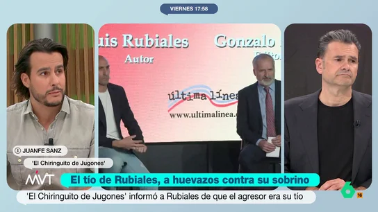 Juanfe Sanz, sobre la agresión a Luis Rubiales: "No sabía que era su tío, con los focos no veía nada" El expresidente de la RFEF ha recibido tres huevazos durante la presentación de su libro. El agresor es un tío suyo que se posicionó en contra de Luis Rubiales en un conflicto familiar.
