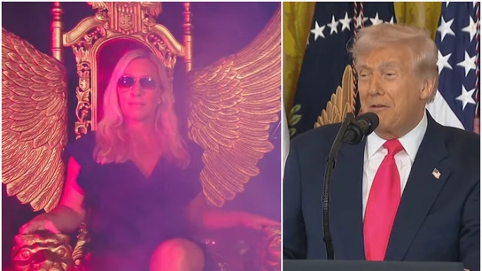 Marjorie Taylor, a la izquierda; Donald Trump, a la derecha Marjorie Taylor, a la izquierda; Donald Trump, a la derecha