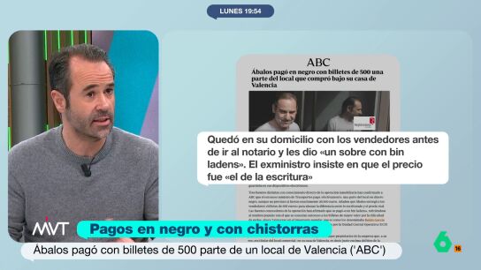 Javier Chicote analiza en este v&iacute;deo su noticia sobre el presunto pago con billetes de 500 de &Aacute;balos para comprar un local en Valencia. Adem&aacute;s, responde a la amenaza de querella del exministro: "No tengo miedo, le costar&aacute; las costas".