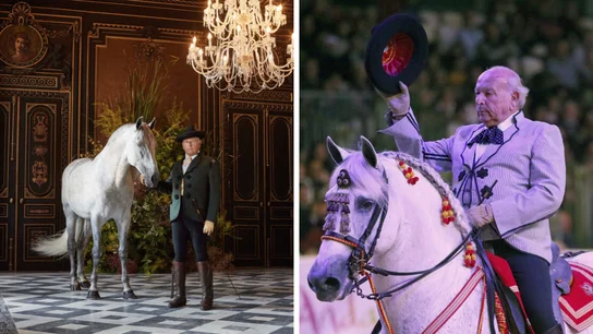 A la izquierda, Álvaro Domeqc en la Real Escuela de Arte Ecuestre; a la derecha, en el Salón del Caballo en Sevilla en 2019 A la izquierda, Álvaro Domeqc en la Real Escuela de Arte Ecuestre; a la derecha, en el Salón del Caballo en Sevilla en 2019