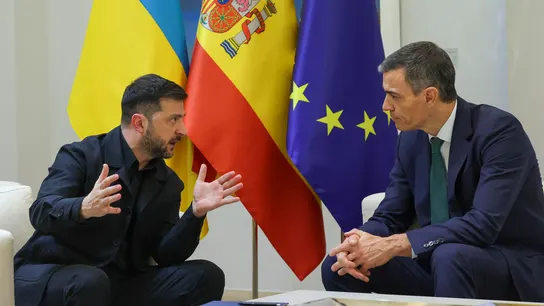 El presidente del Gobierno, Pedro Sánchez, junto al de Ucrania, Volodímir Zelenski, durante su encuentro en Moncloa El presidente del Gobierno, Pedro Sánchez, junto al de Ucrania, Volodímir Zelenski, durante su encuentro en Moncloa
