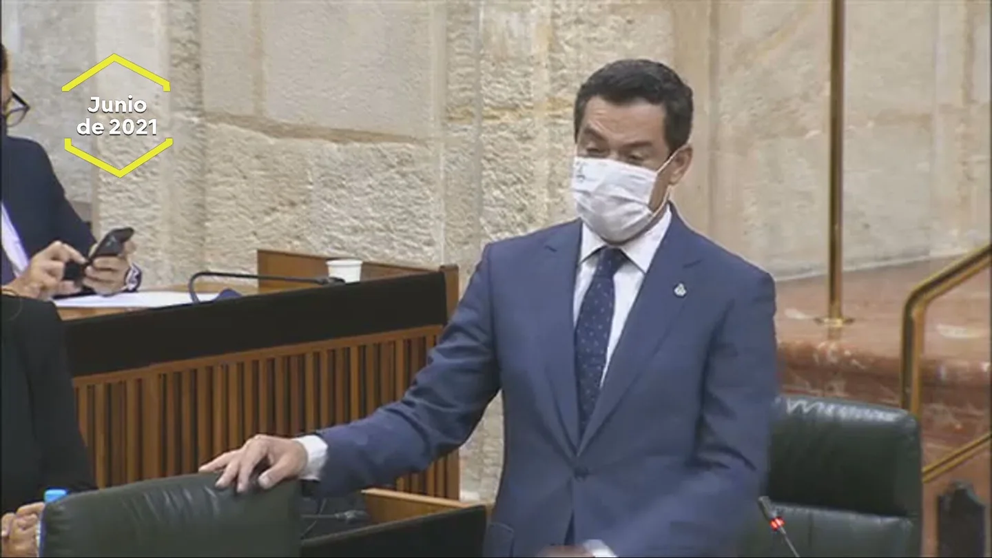 Juanma Moreno en el Parlamento de Andalucía en junio de 2021. Juanma Moreno en el Parlamento de Andalucía en junio de 2021.