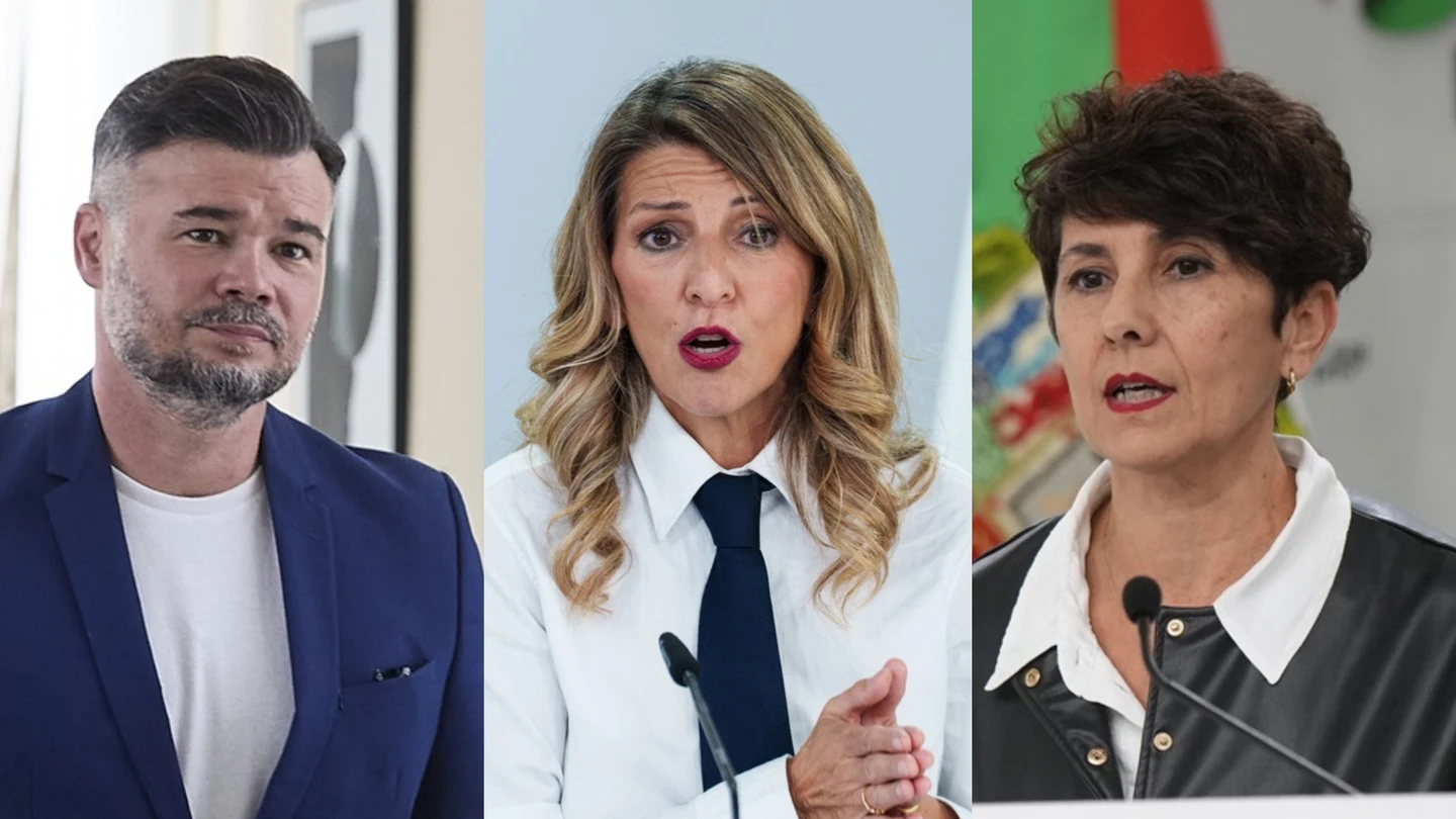 Gabriel Rufián (ERC), Yolanda Díaz (Sumar) y Maribel Vaquero (PNV). Gabriel Rufián (ERC), Yolanda Díaz (Sumar) y Maribel Vaquero (PNV).