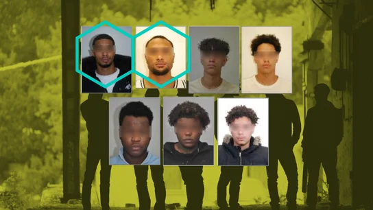 Grafismo en el que se muestra a los siete miembros de los Domenican Don't Play que estarían planeando la emboscada contra agentes de la Policía Grafismo en el que se muestra a los siete miembros de los Domenican Don't Play que estarían planeando la emboscada contra agentes de la Policía