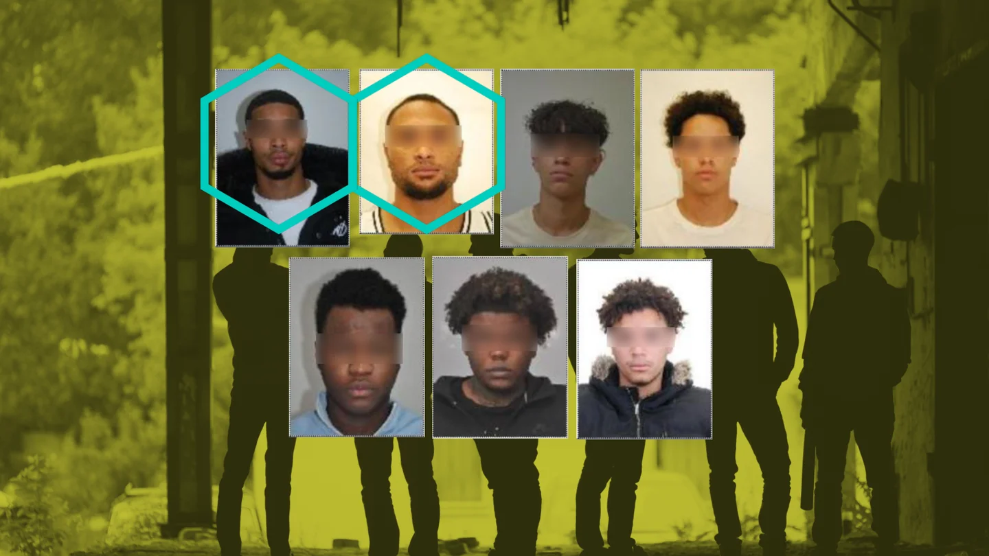 Grafismo en el que se muestra a los siete miembros de los Domenican Don't Play que estarían planeando la emboscada contra agentes de la Policía Grafismo en el que se muestra a los siete miembros de los Domenican Don't Play que estarían planeando la emboscada contra agentes de la Policía
