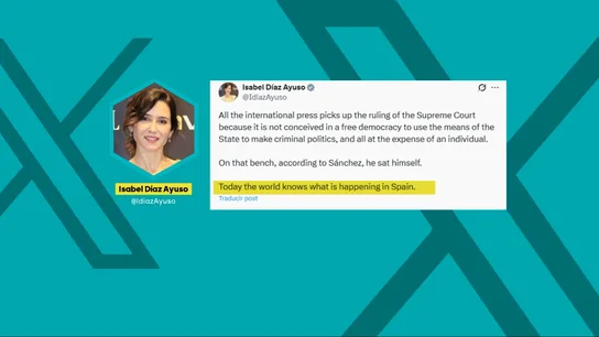 Publicación en X de Isabel Díaz Ayuso, en inglés. Publicación en X de Isabel Díaz Ayuso, en inglés.
