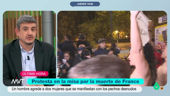 Alfonso Pérez Medina, sobre el franquista que ha tocado los pechos a dos activistas: "Puede constituir un delito de agresión sexual" Alfonso Pérez Medina reacciona en este vídeo al momento en que un franquista toca los pechos de dos manifestantes que protestaban desnudas por una misa en honor a Franco. En este vídeo, señala que se trata de "un delito en directo".
