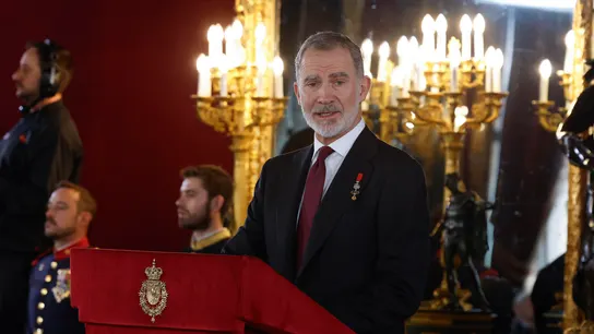 El rey Felipe VI, durante su discurso en el acto de conmemoración del 50 aniversario de la restauración de la Monarquía. El rey Felipe VI, durante su discurso en el acto de conmemoración del 50 aniversario de la restauración de la Monarquía.