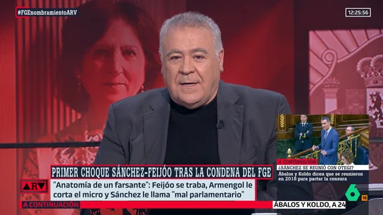 La reacción de Ferreras al vídeo de Mazón con la canción 'La Perla': "Una letra que dice que miente más que habla, y la pone" La reacción de Ferreras al vídeo de Mazón con la canción 'La Perla': "Una letra que dice que miente más que habla, y la pone"