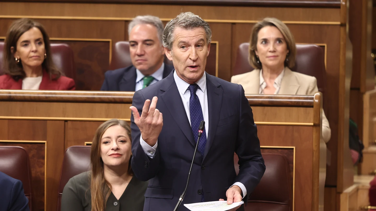 El presidente del Partido Popular, Alberto Núñez Feijóo, interviene durante una sesión de control al Gobierno El presidente del Partido Popular, Alberto Núñez Feijóo, interviene durante una sesión de control al Gobierno
