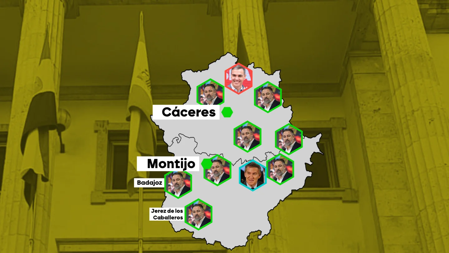Los puntos de Extremadura que ya ha visitado Santiago Abascal antes del inicio de la campaña electoral. Los puntos de Extremadura que ya ha visitado Santiago Abascal antes del inicio de la campaña electoral.