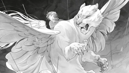 Los protagonistas de 'El rey envenenado' a lomos de una esfinge Los protagonistas de 'El rey envenenado' a lomos de una esfinge