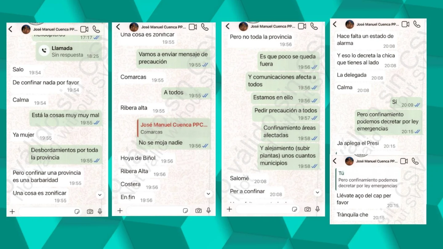 La respuesta del jefe de Gabinete de Mazón al decirle Pradas que quería confinar las ciudades afectadas el día de la DANA: "Trànquila che. De confinar, nada" La respuesta del jefe de Gabinete de Mazón al decirle Pradas que quería confinar las ciudades afectadas el día de la DANA: "Trànquila che. De confinar, nada"