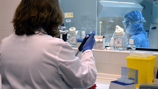 Una investigadora trabajando dentro de un laboratorio Una investigadora trabajando dentro de un laboratorio