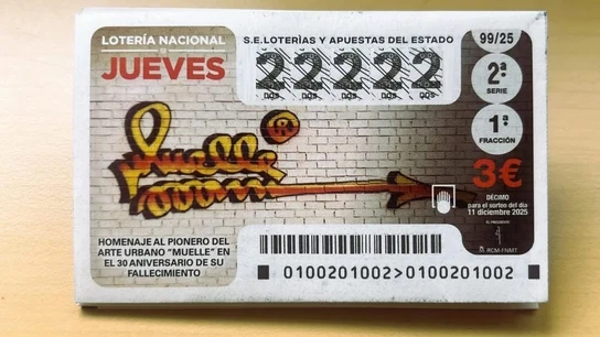 Lotería del Estado dedica a Muelle, pionero del grafiti madrileño, su décimo del sorteo del 11 de diciembre. Lotería del Estado dedica a Muelle, pionero del grafiti madrileño, su décimo del sorteo del 11 de diciembre.