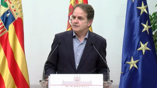 Jorge Azcón este miércoles en rueda de prensa. Jorge Azcón este miércoles en rueda de prensa.