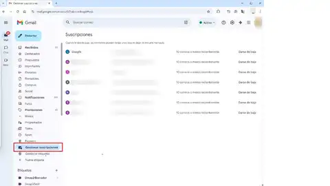 Gestionando subcriipciones en Gmail Gestionando subcriipciones en Gmail