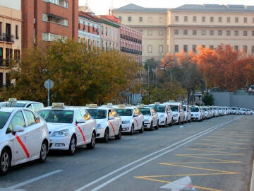 Fila de taxis en Madrid
