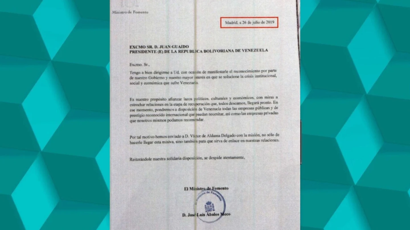 Carta de José Luis Ábalos a Juan Guaidó. Carta de José Luis Ábalos a Juan Guaidó.