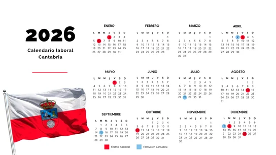 Calendario laboral de Cantabria 2026: todos los festivos locales de cada municipio Calendario laboral de Cantabria 2026: todos los festivos locales de cada municipio
