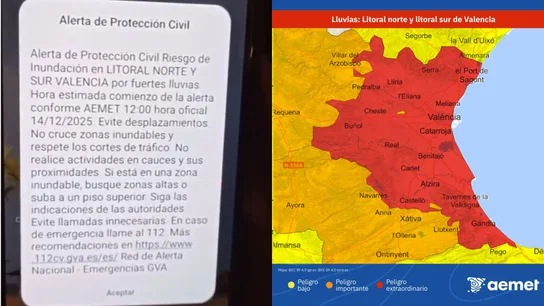 Protección Civil manda un ES-Alert por lluvias torrenciales en Valencia. Protección Civil manda un ES-Alert por lluvias torrenciales en Valencia.