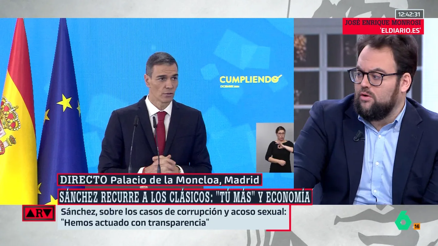 Monrosi, ante el balance de fin de año de Sánchez: "Estamos viendo a un presidente muy alejado de cualquier expectativa de revolución" Monrosi, ante el balance de fin de año de Sánchez: "Estamos viendo a un presidente muy alejado de cualquier expectativa de revolución"