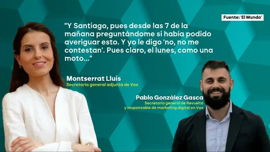 Los audios que demuestran que Abascal conocía las presuntas irregularidades en Revuelta: "Santiago ha estado preguntándome desde las siete de la mañana" Los audios que demuestran que Abascal conocía las presuntas irregularidades en Revuelta: "Santiago ha estado preguntándome desde las siete de la mañana"