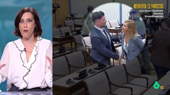 Cristina Gallego analiza el "lenguaje no verbal" de la 'cobra' de Rufián a Pradas: "En la comisión no declararás, pero a mi..." Cristina Gallego analiza el momento del saludo entre Gabriel Rufián y Salomé Pradas en el que el portavoz de ERC evitaba dar dos besos a la exconsellera en lo que, según ella, ha sido "una pedazo de cobra que más bien parecía una anaconda".