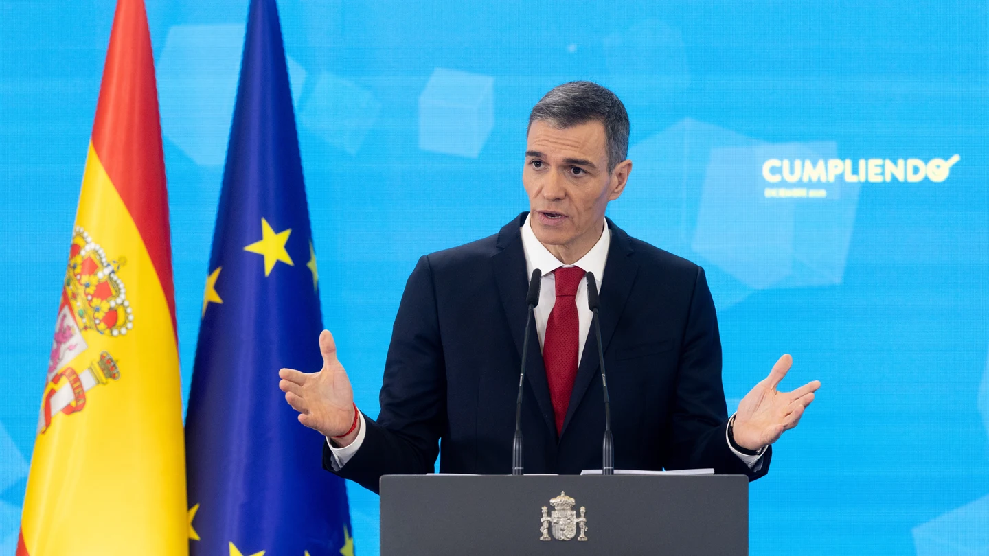 El presidente del Gobierno, Pedro Sánchez, durante una rueda de prensa, en el Palacio de la Moncloa El presidente del Gobierno, Pedro Sánchez, durante una rueda de prensa, en el Palacio de la Moncloa
