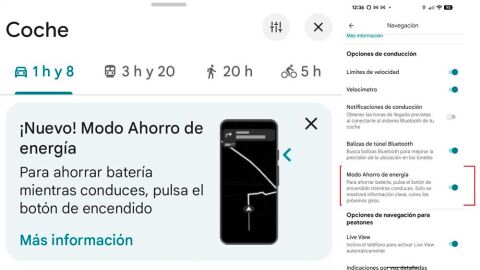 Activando el modo ahorra de energía en Google Maps