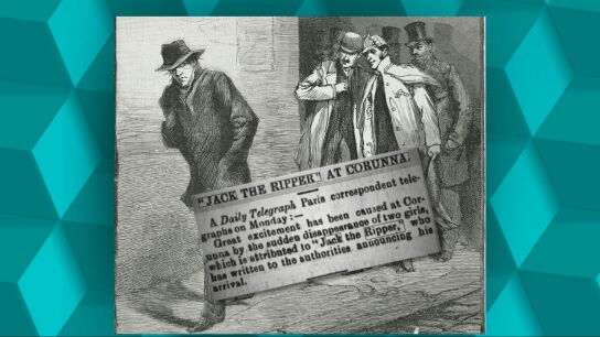 Grafismo con un art&iacute;culo del 'Daily Telegraph' en el que se habla de la presencia de Jack el Destripador en A Coru&ntilde;a